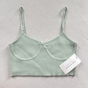 NWT American Threads Seafoam Green Mint Ribbed Spaghetti Strap Crop Tank Top L